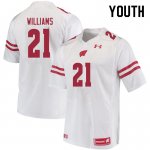 Youth Wisconsin Badgers NCAA #21 Caesar Williams White Authentic Under Armour Stitched College Football Jersey SP31E51DS